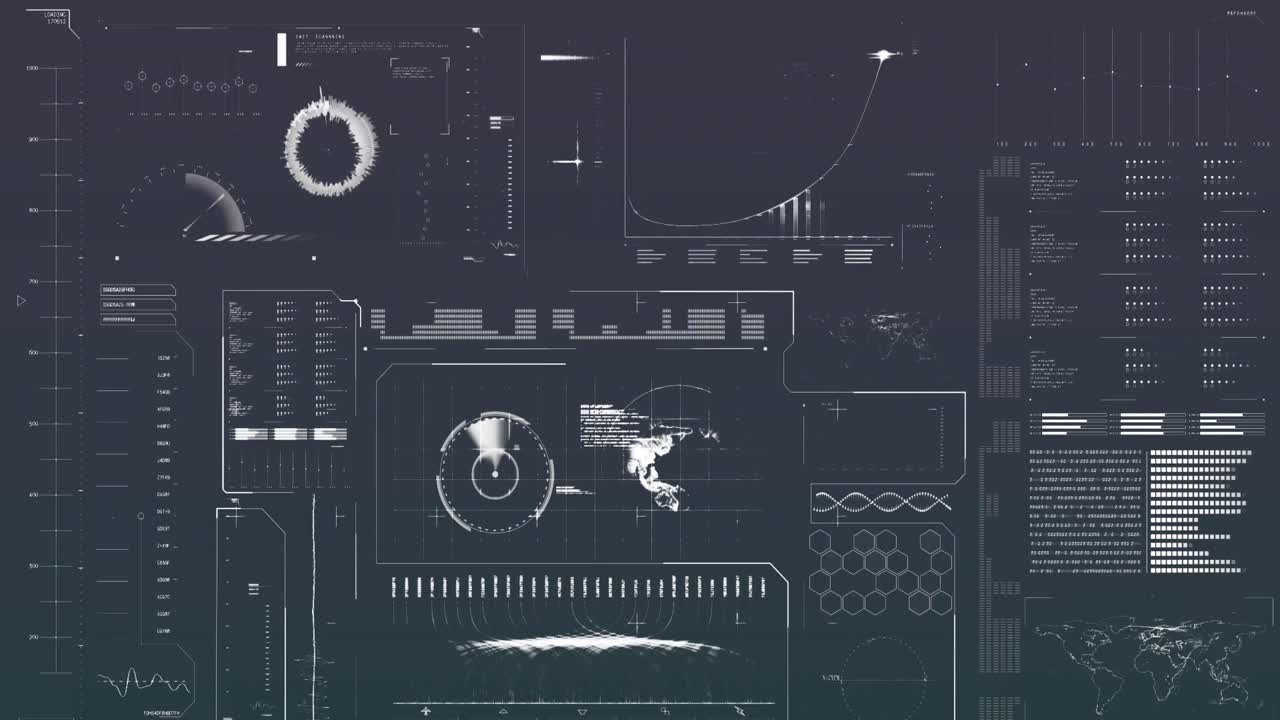 Animation of data processing over dark background
