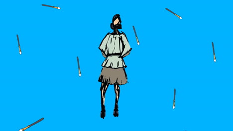 animación de iconos de pincel y modelo sobre fondo azul