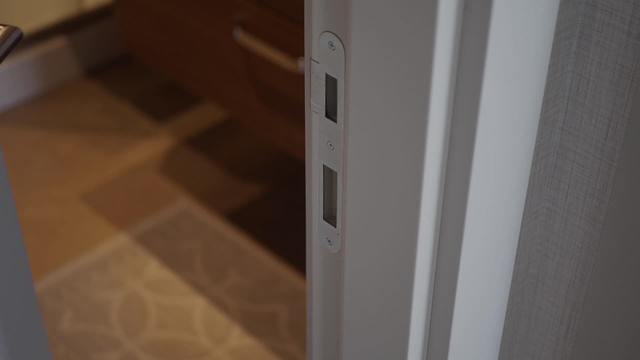 primer plano de una puerta blanca con un mango de plata