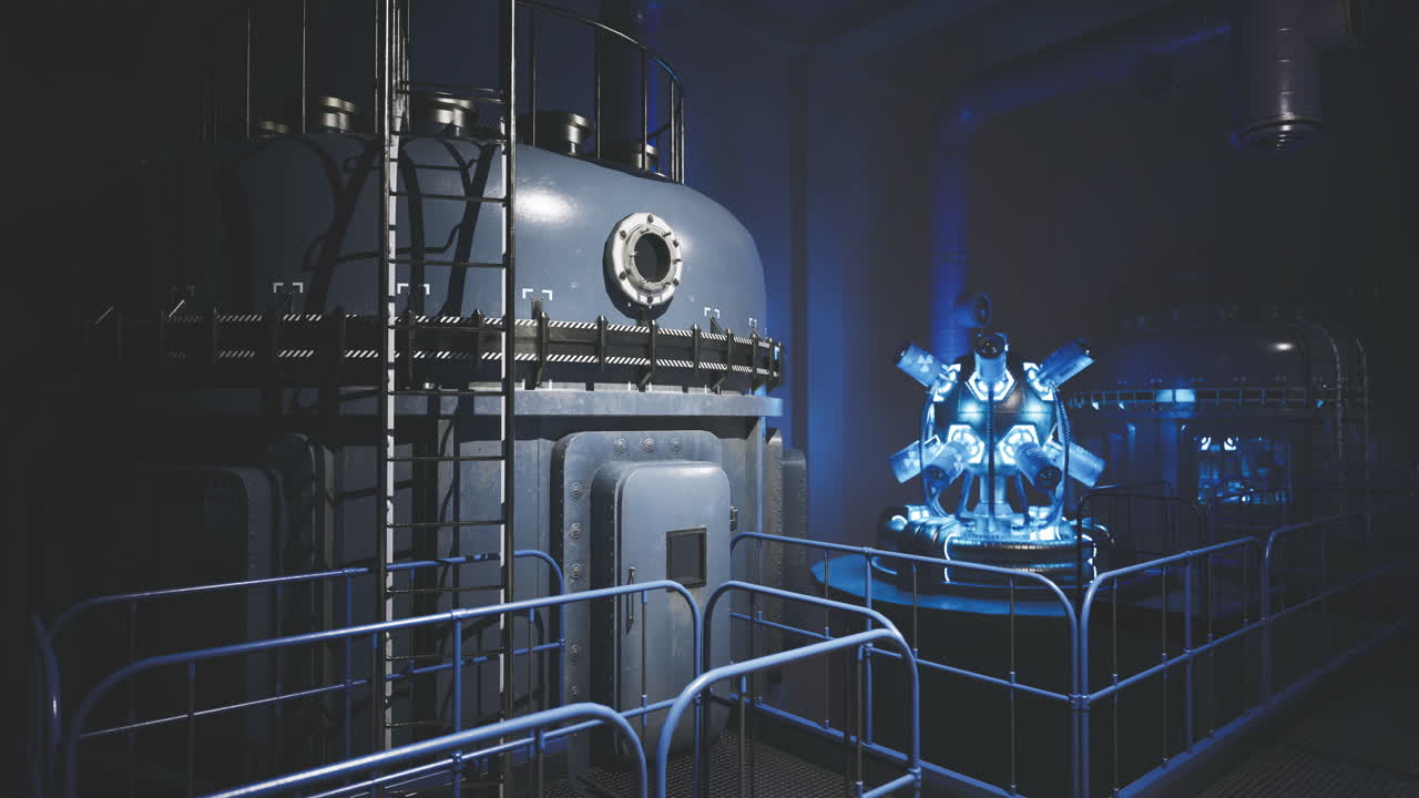 High tech laboratory with blue illumination showcasing advanced machinery