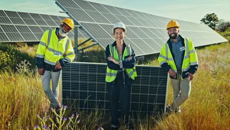 Engineering,-woman-and-men-with-solar-panels