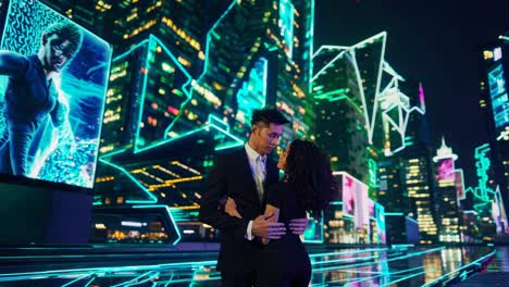 couple in a city at night