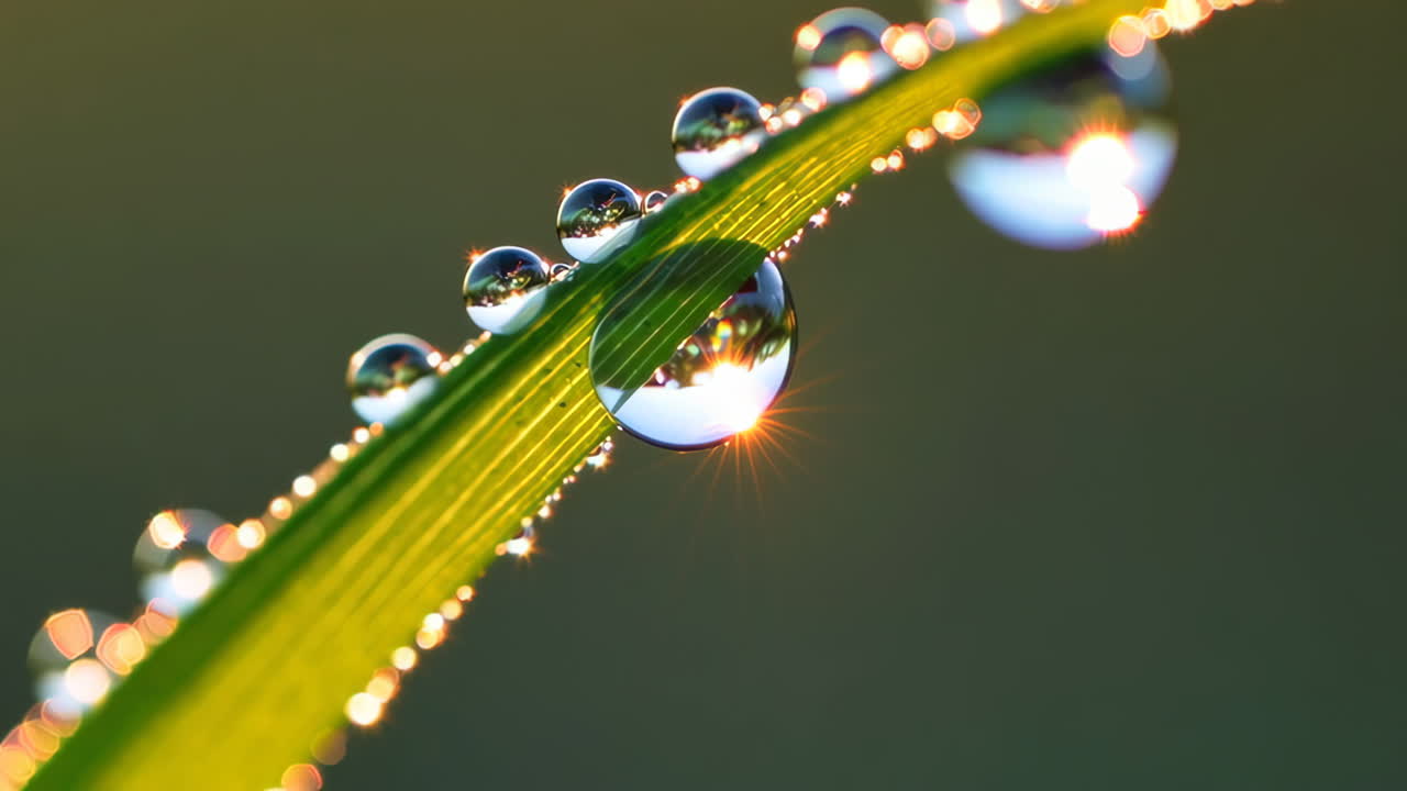잔디 잎 에 방울 이 떨어지는 것
