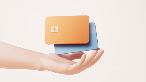 loop animation of cartoon bank card in a hand, 3d rendering.