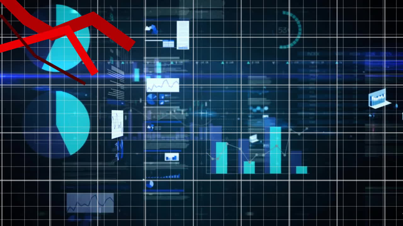 그리드와 어두운 배경에서 데이터 처리의 애니메이션