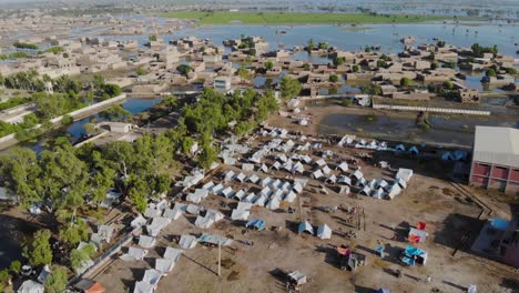 aerial view of camp site for flood victims in maher, sindh