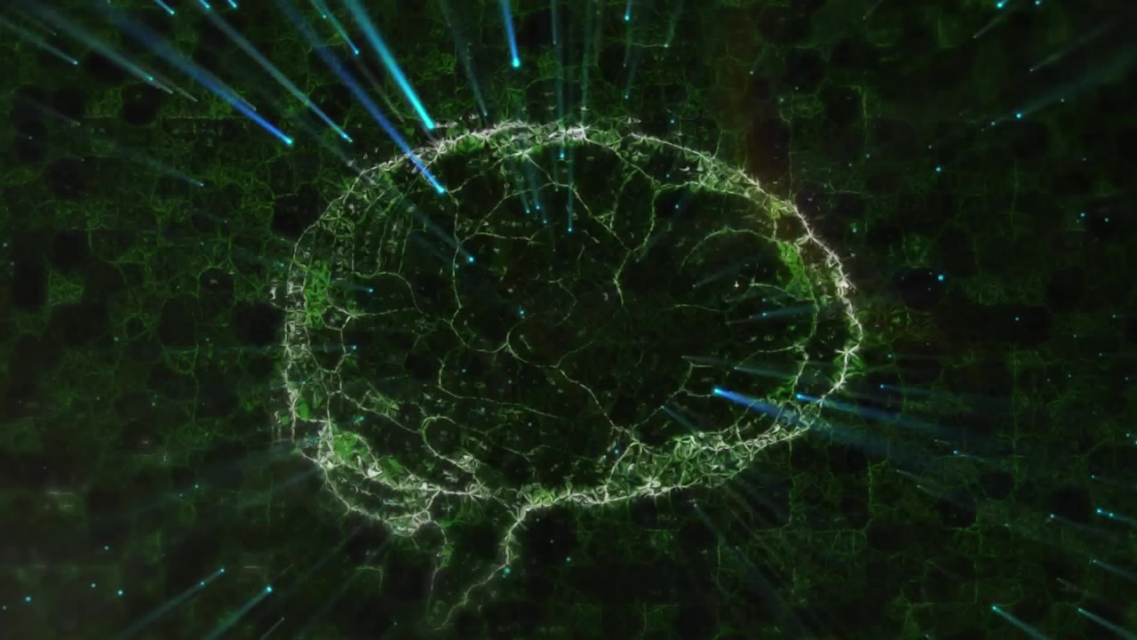 Visualizzazione digitale della rete cerebrale umana con effetti di luce luminosi