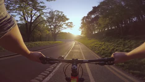 Pov-Ciclismo-En-Puesta-De-Sol-En-Carril-Bici-Phoenix-Park-Dublin-Pecho-Montaje