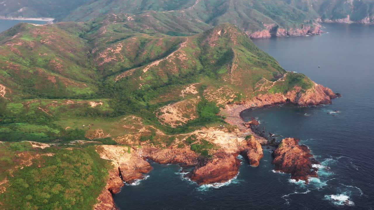 Drone fly over the sea and island. Sai Kung,a back garden of Hong Kong,with fishing villages, beautiful scenery, hiking trails, beaches and islands, geological formations and low-key lifestyle