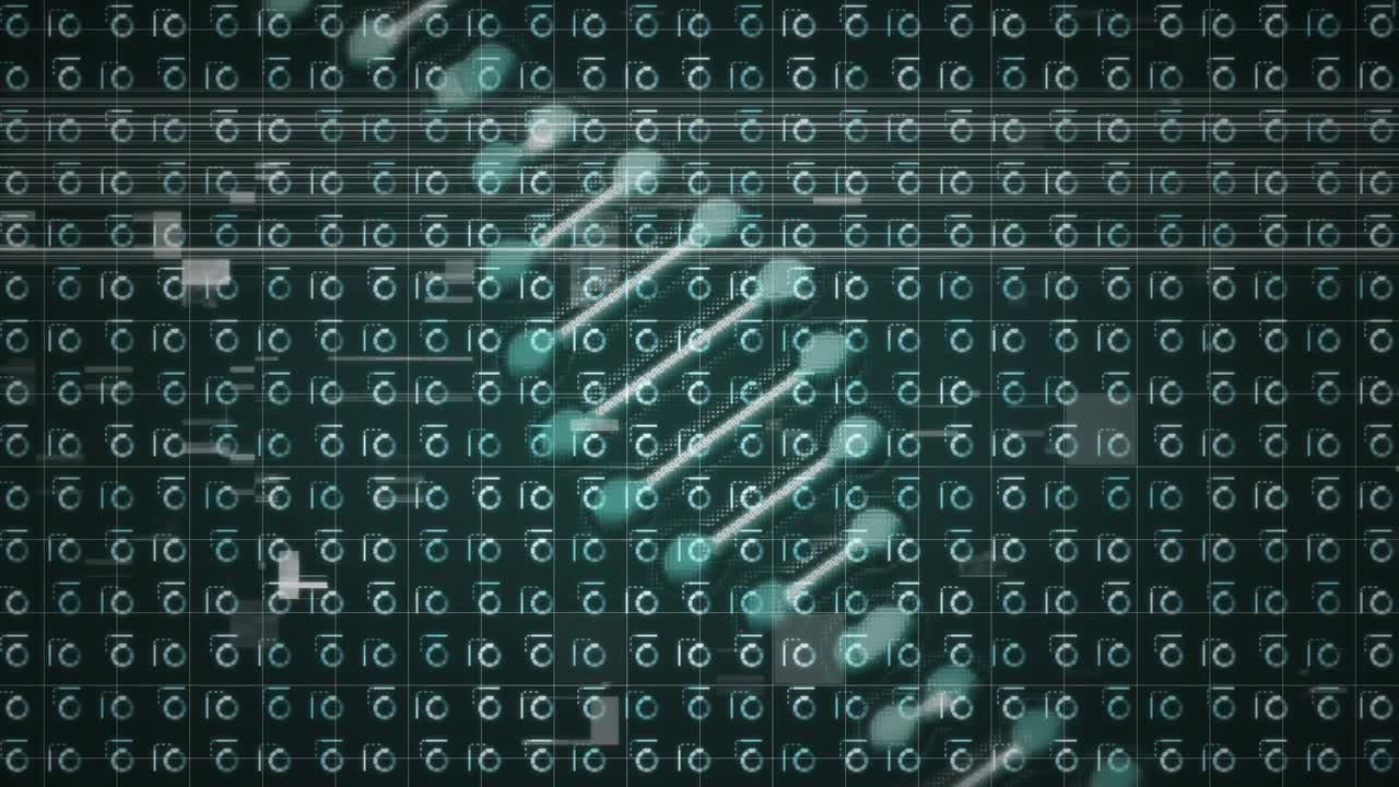 Animation of dna and glitch over dark background