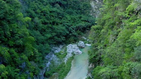 aerial view deep gorges of creek at muchas aguas