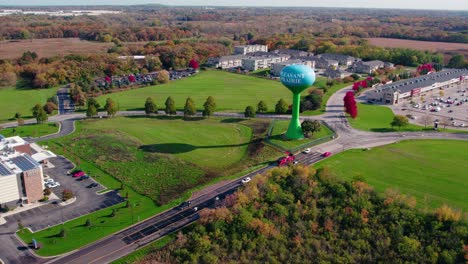 orbiting-aerial-after-Pressure-wash-truck-finished-cleaning-water-tank-aerial-in-Pleasant-Praire,-Wisconsin-USA