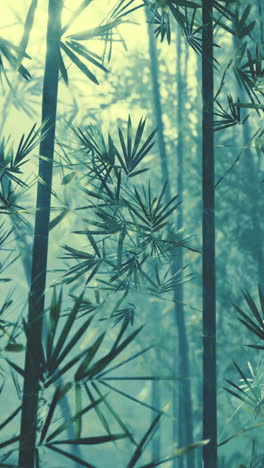 a lush bamboo forest with green leaves and sunlight shining through the trees