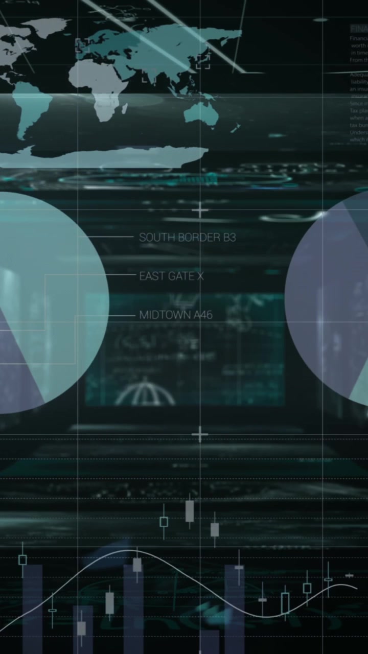 Animation of scientists screens and graphs on blue background