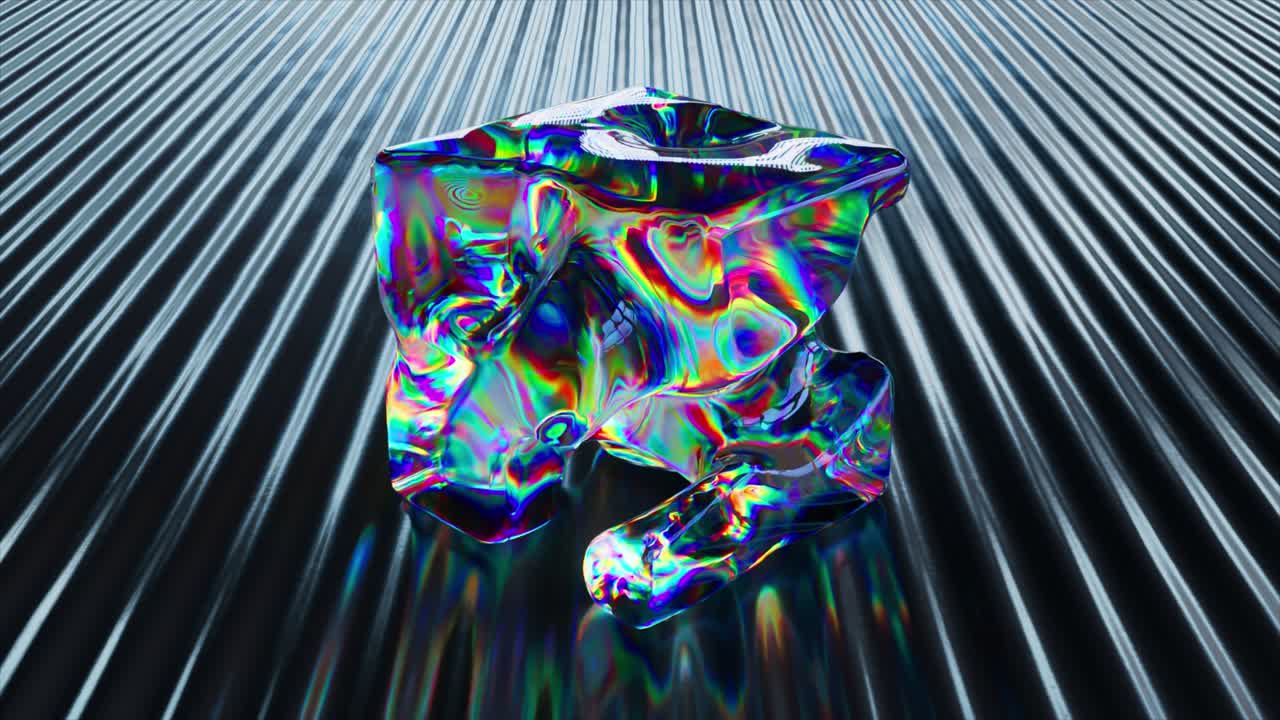 금속 표면에 iridescent 유리 큐브