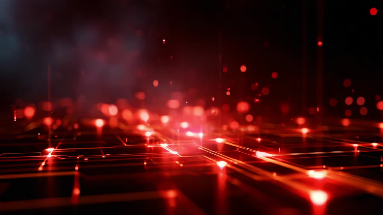 Mesmerizing Abstract Background: A Captivating Display of Glowing Red Particles and Illuminated Grids, Perfect for Futuristic Themes, Technology Applications, and Digital Designs that Captivate the Imagination