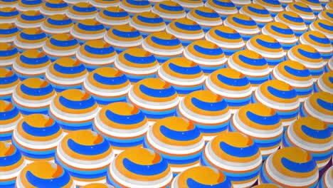filas de coloridas burbujas del mismo tamaño cubiertas por manchas cambiantes surrealistas, bucle sin costuras. movimiento. campo de muchas esferas rayadas