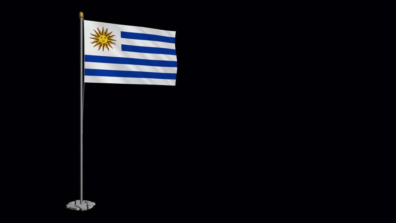 video de bucle de la bandera uruguaya revoloteando en el viento, video en cámara lenta de 4k, con canal alfa
