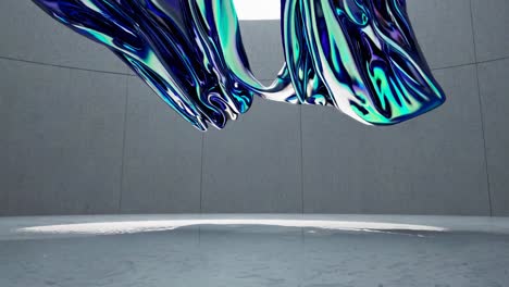 forme fluide abstract iridescenti in moderni interni in cemento