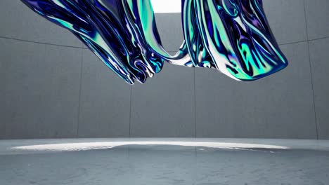 abstract iridescent fluid forms in modern concrete interior