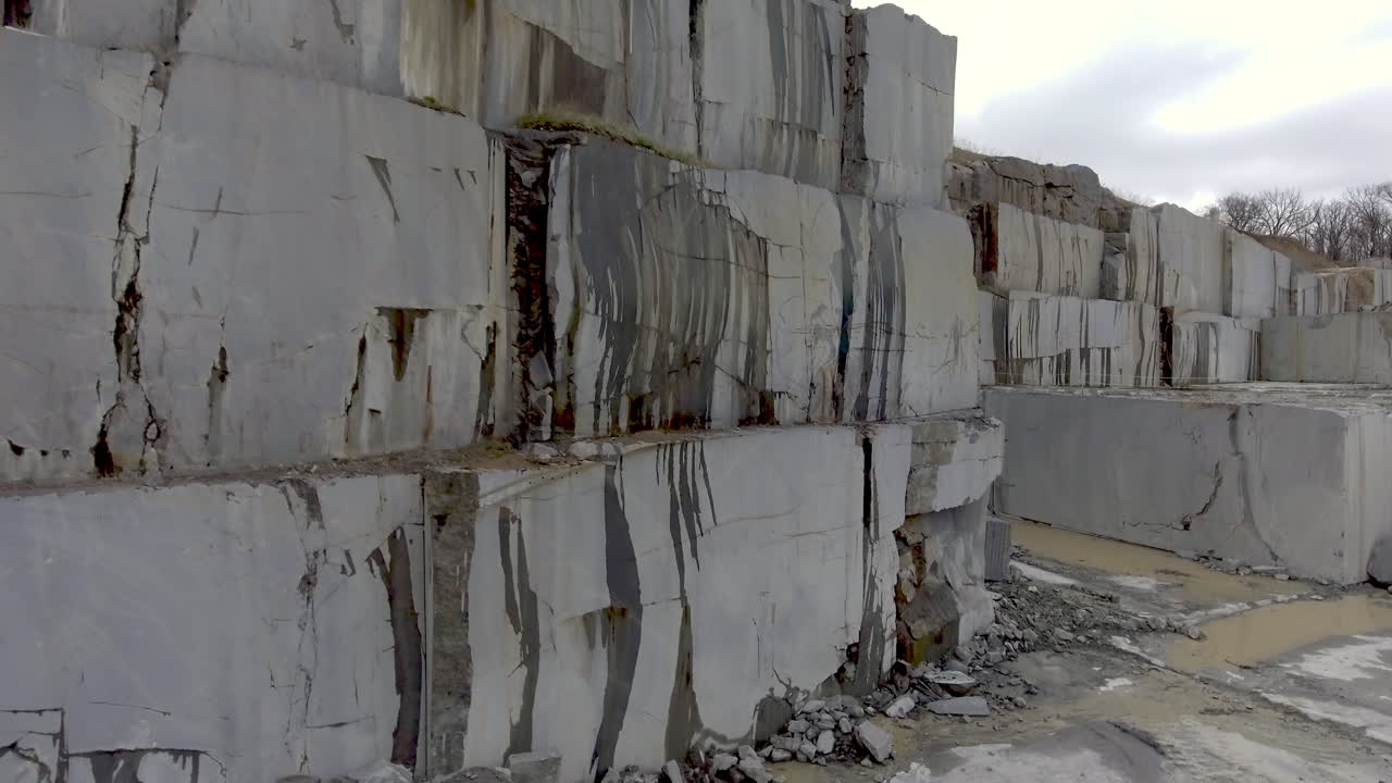 Aerial of mining rock quarry wall