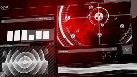 animation of digital data processing and scopes scanning with people icons