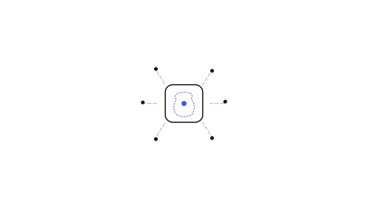 Grafica animata minimalista che disegna un quadrato attorno a un punto centrale.