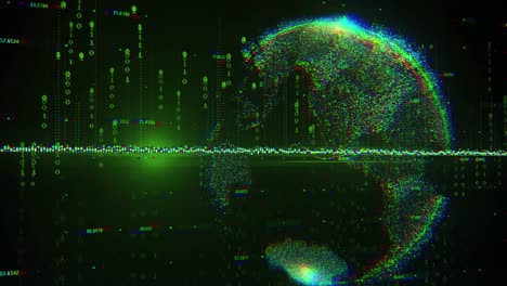 animation of data processing and globe on black background