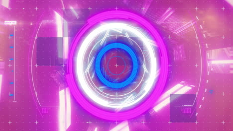 animation of scope scanning over pink and blue neon tunnel background