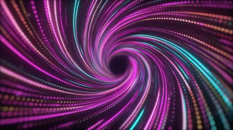 Tunnel Astratto di Scie Luminose Puntinate al Neon Brillante