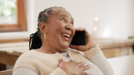 woman, grandmother and talk by phone call at home