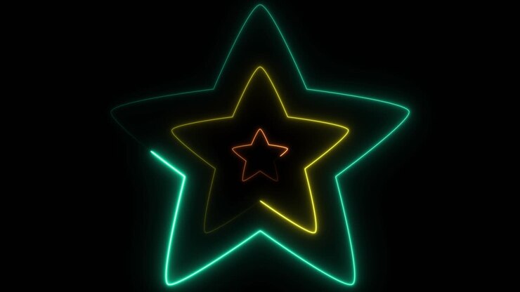 Stelle al neon si espandono e cambiano colore su uno sfondo scuro, creando un'esperienza visiva ipnotizzante e dinamica.