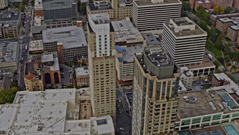 white plains new york aerial v4 establishing shot birds eye view overlooking at downtown urban cityscape, tilt up reveals beautiful natural landscape - shot with inspire 2, x7 camera - october 2021