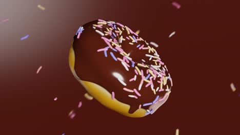 Dulces-Y-Deliciosos-Donuts-De-Chocolate-Con-Chispas-Girando,-Animación-3d