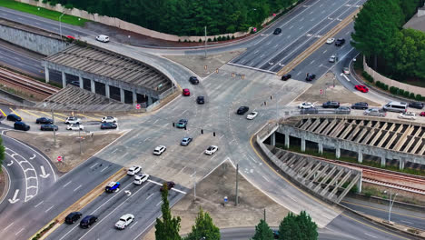 driving cars on large highway junction in american town