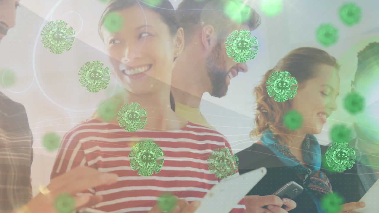 animación de las células de covid 19 sobre los empresarios