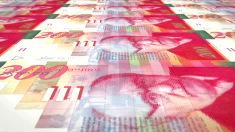 banknotes of two hundred israeli shekel rolling on screen, cash money, loop