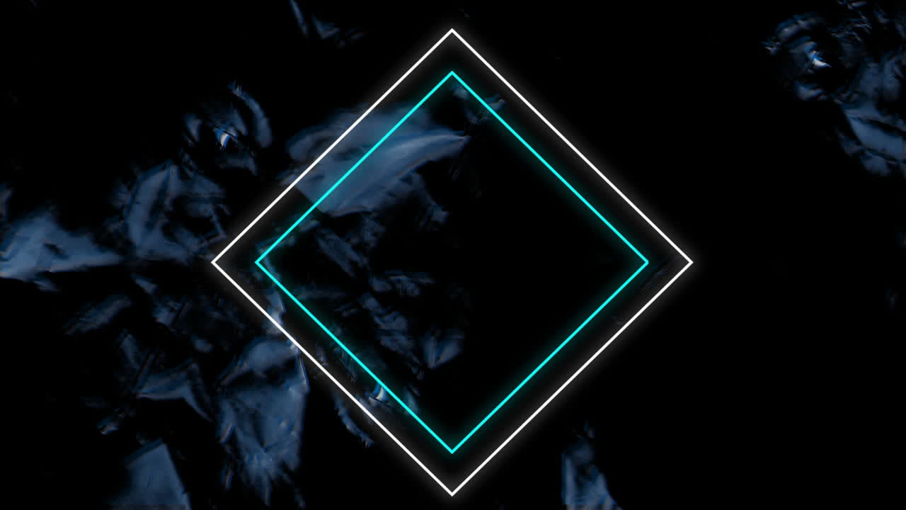 Animation of neon lines and moving and changing blue texture and copy space on black background