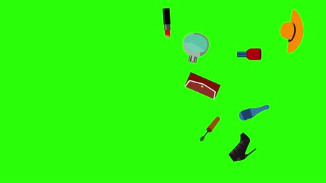 elementos de estilo de moda para mujeres animación en pantalla verde tecla de croma, diseño plano