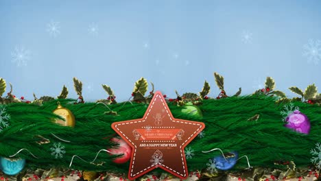 Animation-of-christmas-greetings-text-over-star-and-christmas-decorations