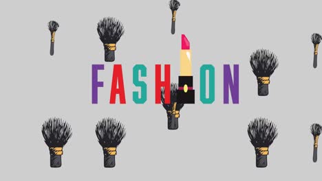 Animation-of-fashion-texts-and-brush-icons-on-green-background