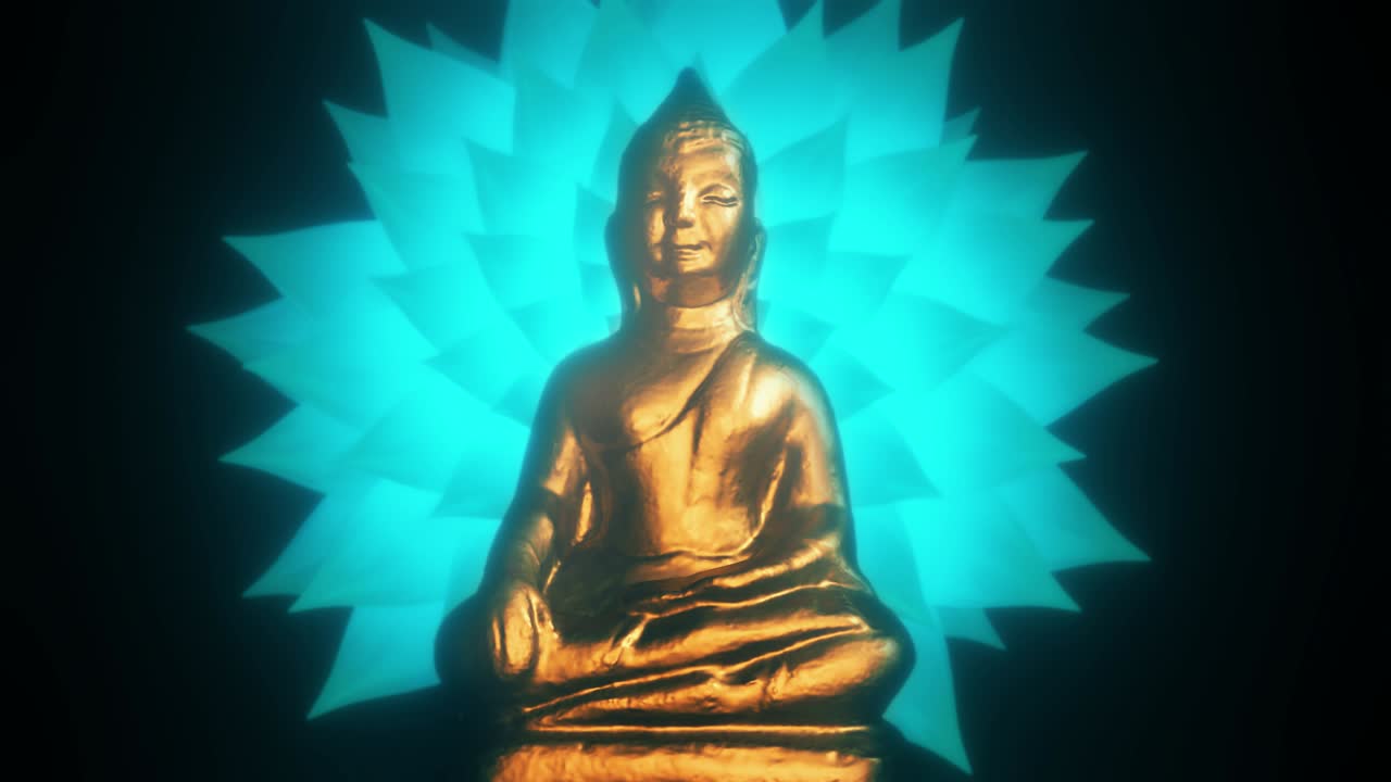 animación en bucle de la estatua de buda con una flor sin fin