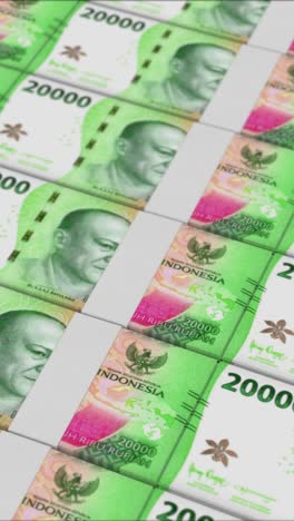 vertical video of 20000 indonesian rupiah banknotes printing by a money press