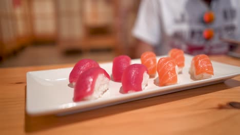 japanese cuisine dish detail. nigiri. pan movement