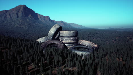 neumáticos de coche abandonados en las montañas