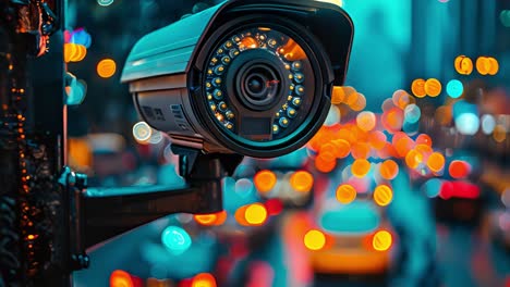 security camera monitoring city street at night