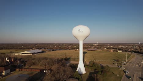 aerial footage of the double oak water tower in double oak texas