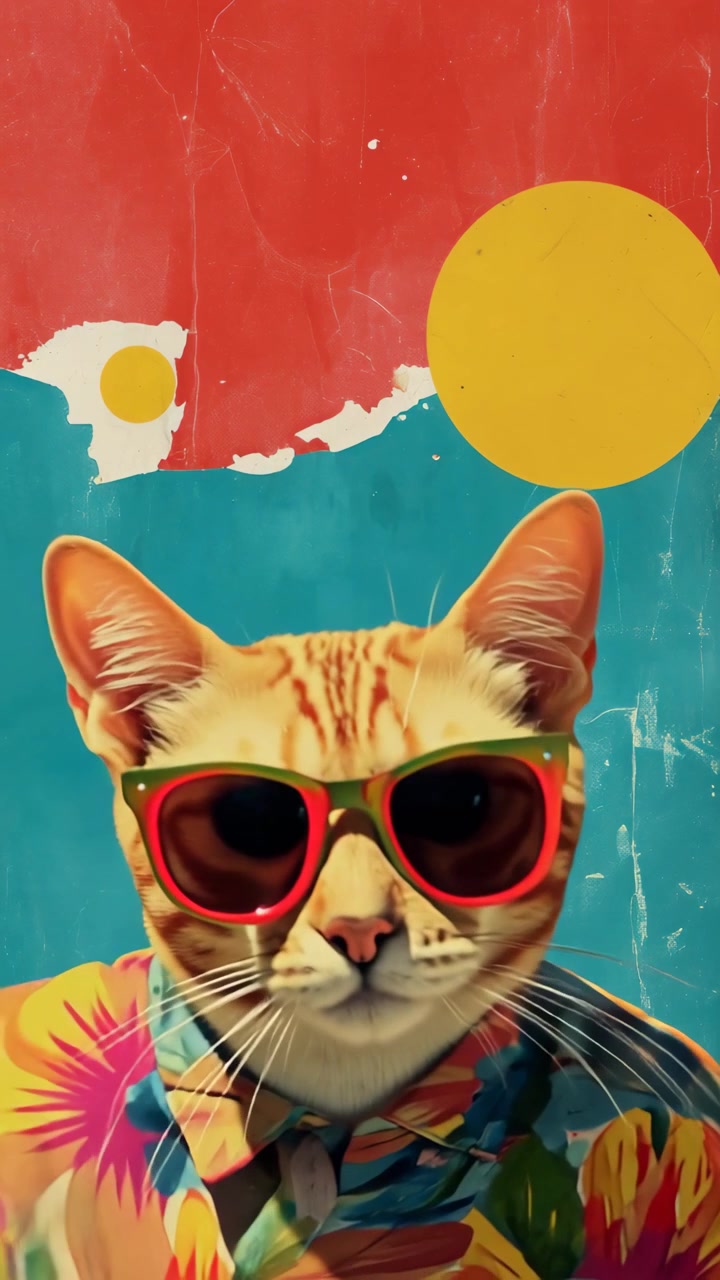 Levende pop art kat med solbriller og hawaiiskjorte
