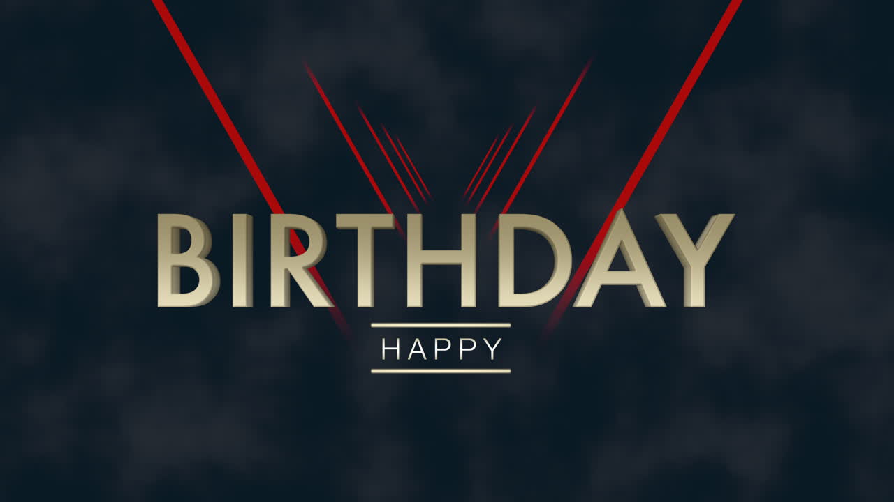 tarjeta de cumpleaños moderna y elegante con texto de feliz cumpleaños rojo y negro sobre fondo azul