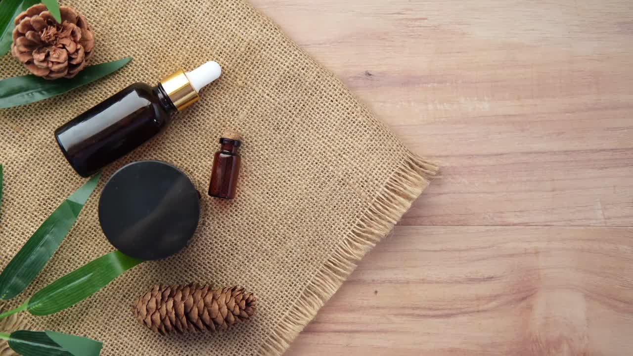 Natural Skincare Products on Wooden Background
